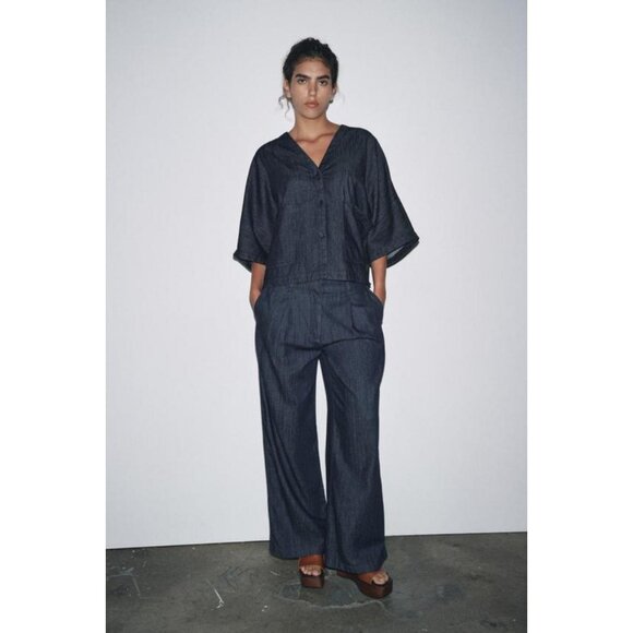 ZARA WOMAN COLLECTION RELAXED DENIM SHIRT - Picture 7 of 9